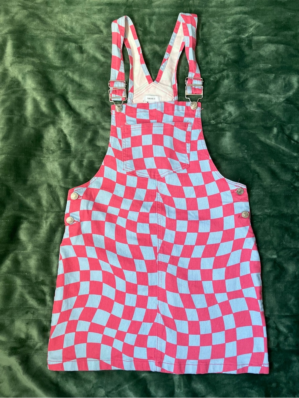 Checkerboard Pink & Light Blue Overall Dress